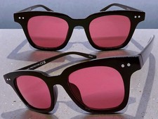 Mens Classic Vintage Retro Hardcore Biker Style SUNGLASSES Black Frame Rose Lens