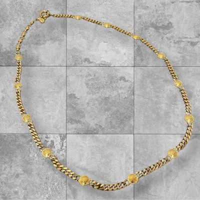Auth GIANNI VERSACE Chain Necklace Unisex Gold Tone Metal 85cm Luxury