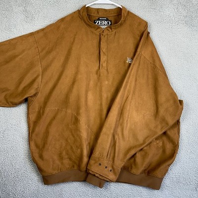 Zero Restriction Microsuede Jacket Mens 3XL Brown Golf Snap Button Pullover Logo