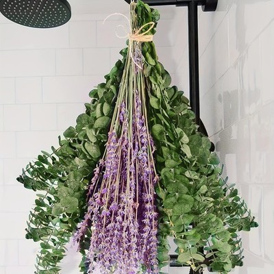 115Pcs 17'' Natural Dried Eucalyptus Stems & Lavender Flowers Bundle for Shower