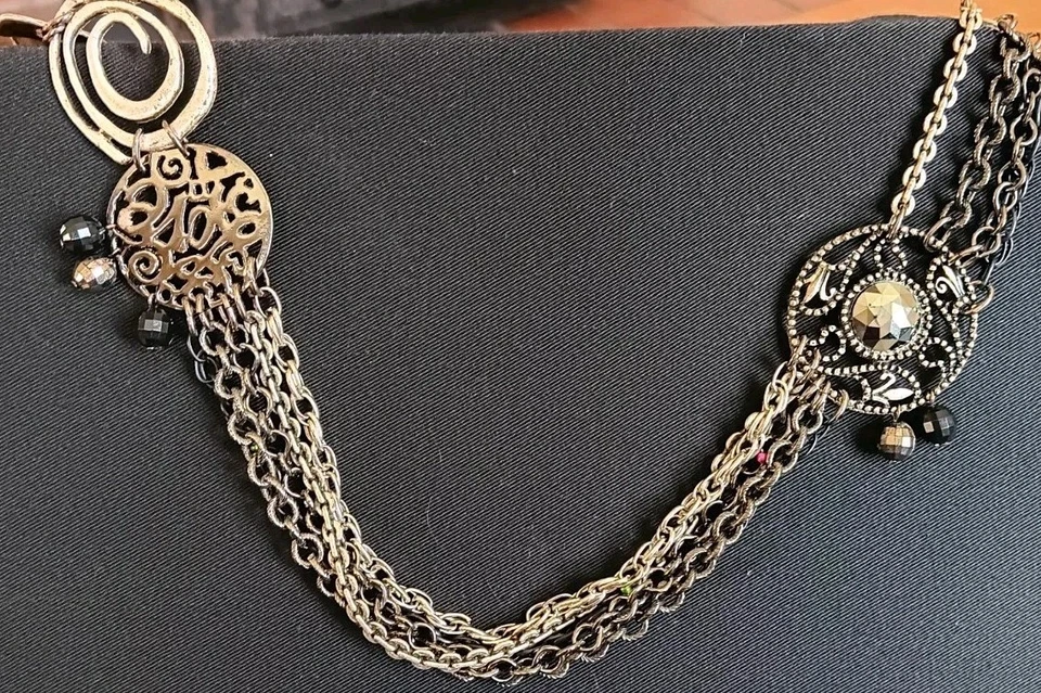 Chicos Mixed Ornate Large 24" Belt Chain W/ Gray Faceted Embellishments & Beads - Image 4 of 4