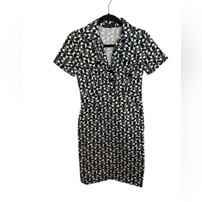 Club Monaco Fleur De Lis Retro Short Sleeve Button Front Dress Women's Size 4