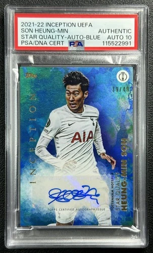 HEUNG-MIN SON PSA AUTH 2021 TOPPS INCEPTION UCL #NNO BLUE STAR QUALITY AUTO /49