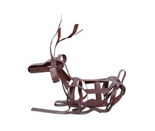 Rusty Metal Strip Sculpture of Sitting Reindeer 21" Long