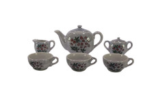 VTG Mini Set of 6 White Floral Tea Pot Creamer Sugar Bowl  3 Cups Made in Japan