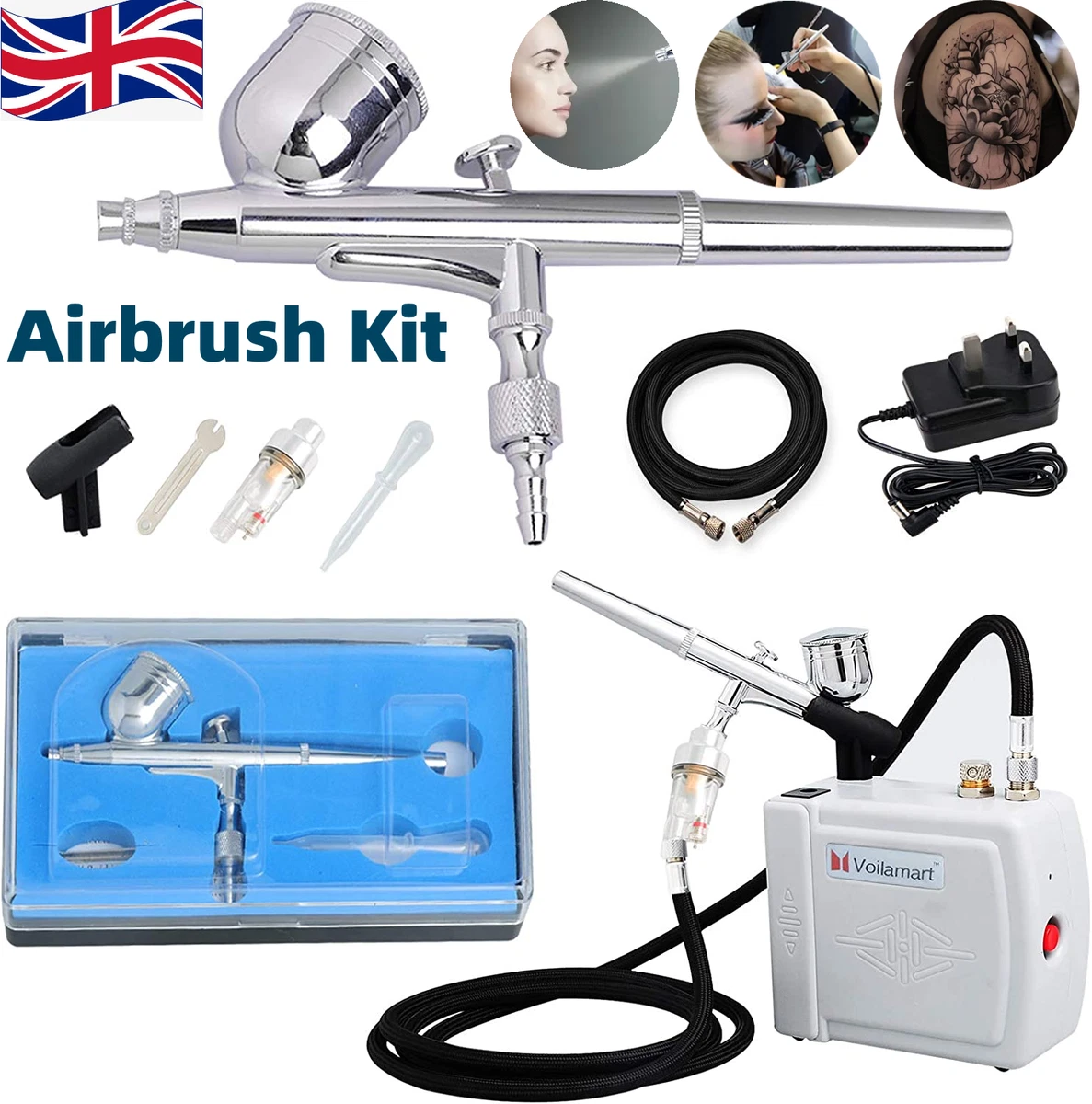 Mini Airbrush Compressor Kits Dual Action Air Brush Spray Gun Paint Tattoo 0.3MM