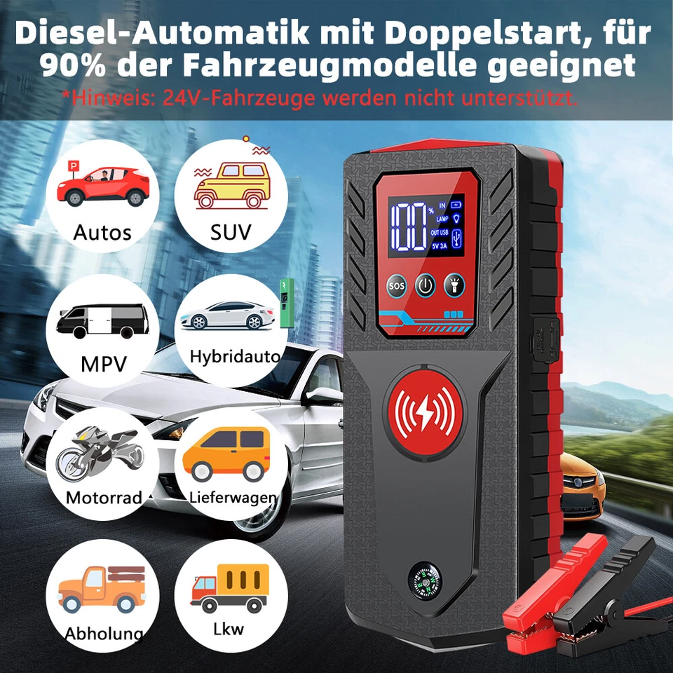 229800mA Avviamento Auto Jump Starter Caricabatterie Booster Powerbank 8000A 12V - Immagine 3 di 4