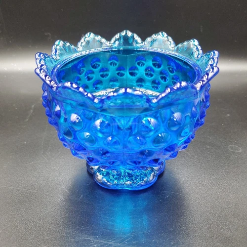 Vintage Fenton Dark Blue Glass Hobnail Centerpiece Candle Holder Nice Exc. Cond.