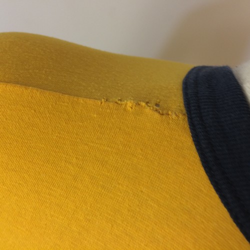 Vintage 80s St John Tigers School Ringer Gym College Yellow Surf Stripe t Shirt - Picture 6 of 6