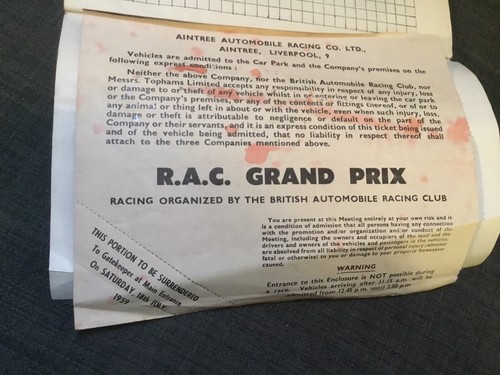 1959 Grand Prix Aintree 12th RAC British Grand Prix Programm + Ticket Rare - Bild 4 von 4