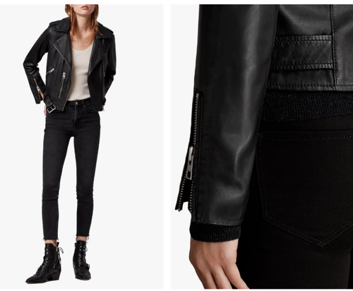 Chaqueta de motociclista de cuero suave mantecoso ALLSAINTS Black Balfern 4US 8UK E36 - Imagen 4 de 4