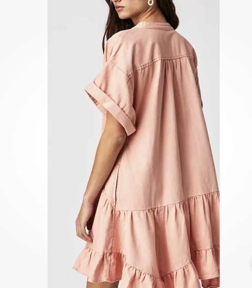 Free People Agnes Denim Ruffles Mini Dress M