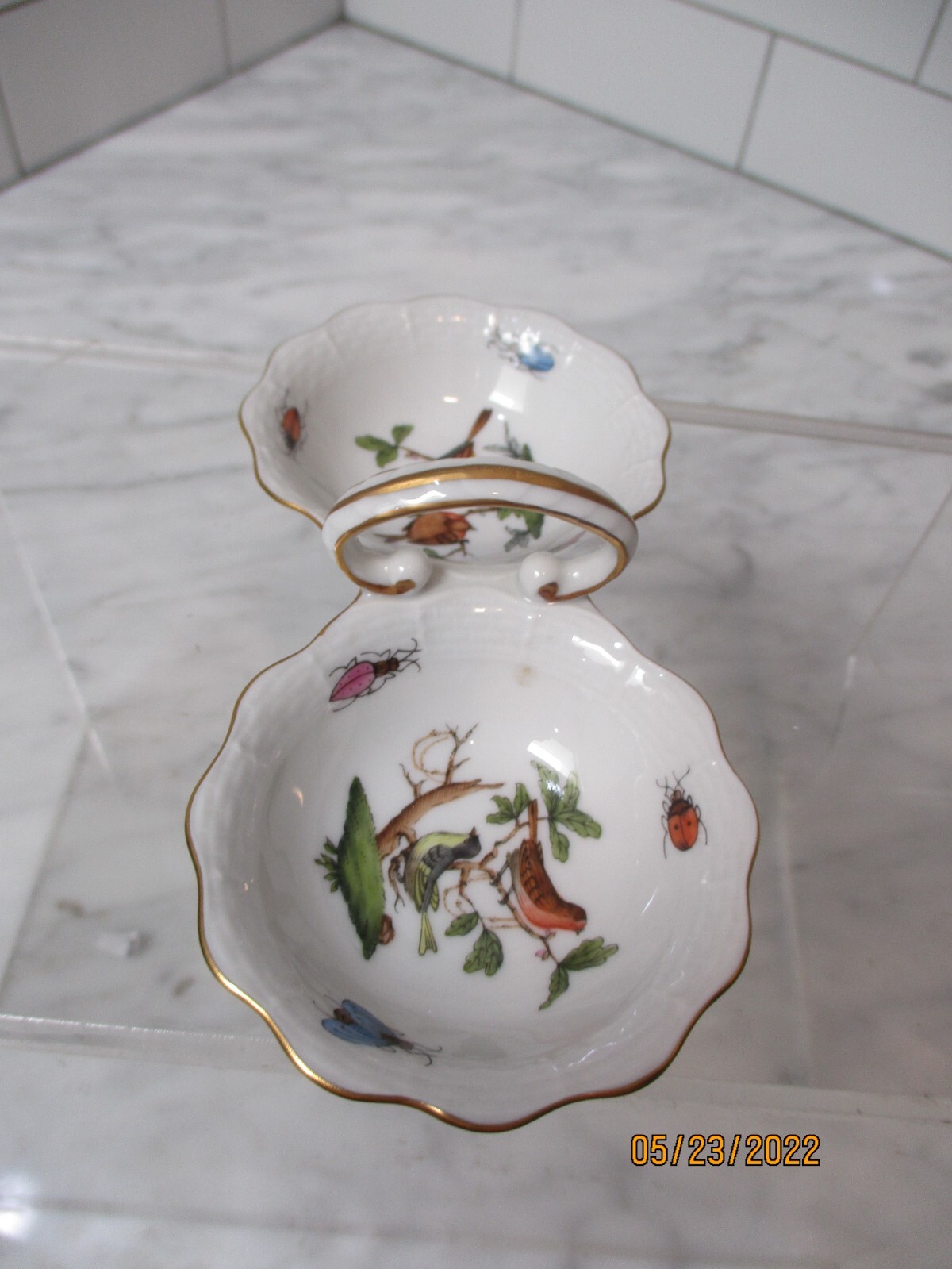 Vintage Herend Rothschild Bird Handled Salt Grelly USA