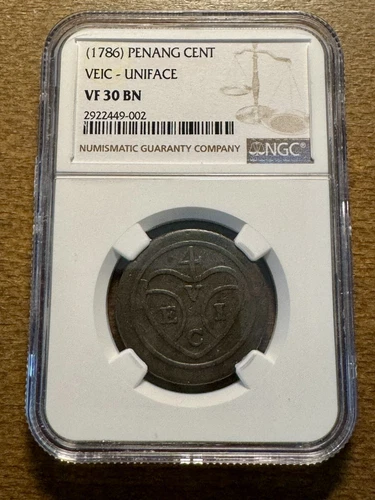 1786 Malaya Penang Cent Uniface NGC VF-30 British East India Company VEIC KM-3