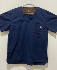 Carhartt Scrubs Size M Short Sleeve Pullover V-Neck Pocket Dark Blue Blend