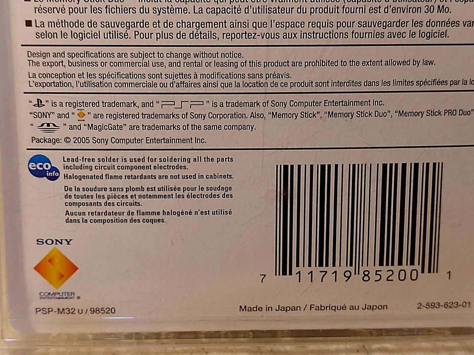 2005 Sony PSP 32mb Memory Stick Duo Magic Gate New on card Made in Japan - Image 4 of 4