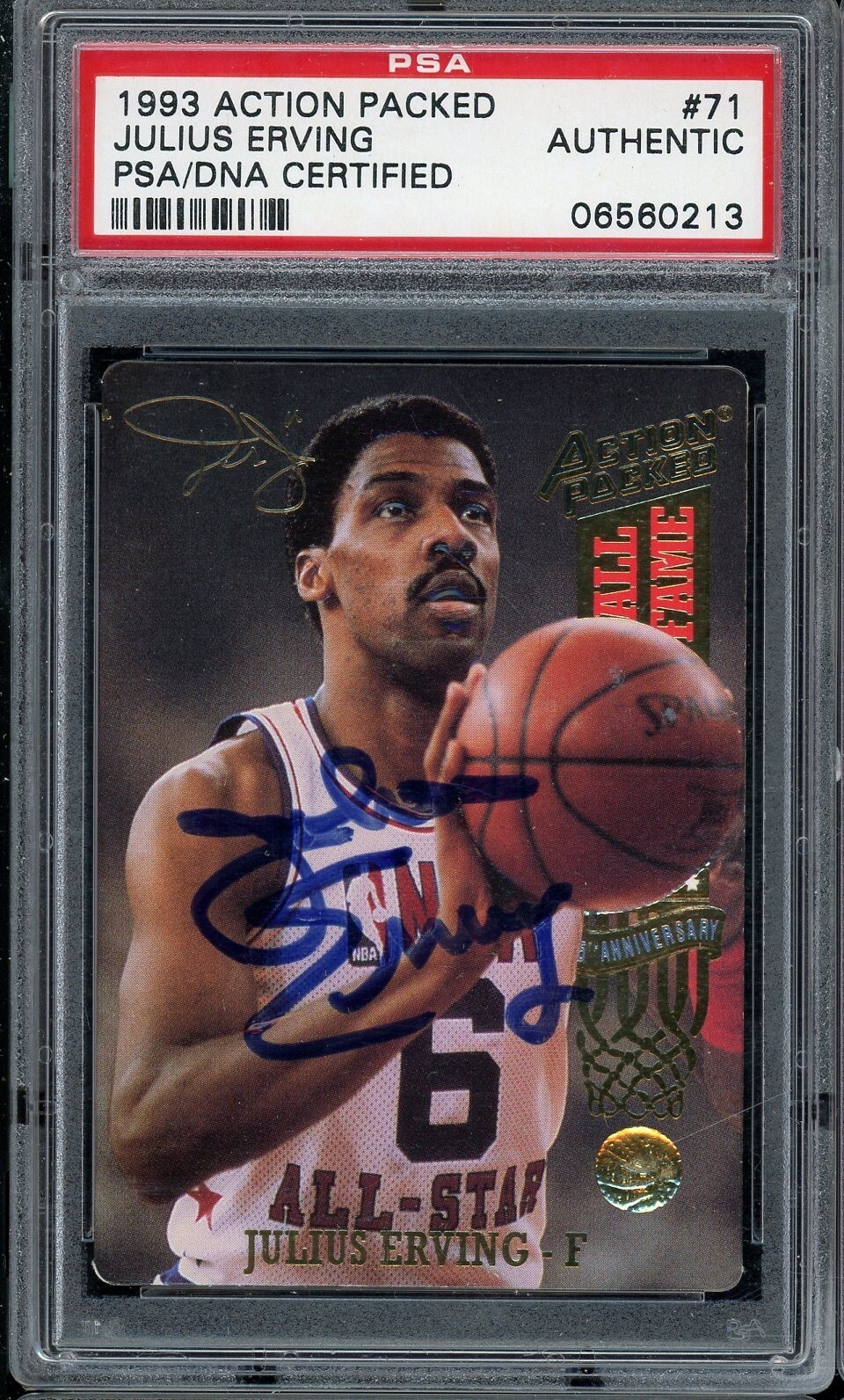 1993 Action Packed HOF Basketball #71 Julius Erving Signed Autograph PSA DNA