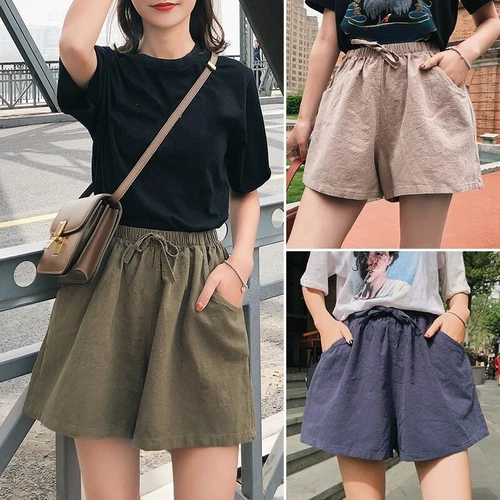 Lady Women Cotton Linen Baggy Shorts Pants Casual Wide Leg Oversized Summer Cute - Bild 3 von 21