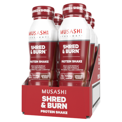 MUSASHI Shred and & Burn 6 x 375mL Protein Shakes Chocolate Flavour P30g C4g F4g - 第 1/2 張圖片