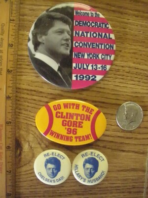 4 CLINTON GORE Chelsea Hillary PINS NOS football buttons Scarce Rare ...