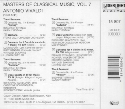 Masters of Classical Music, Vol. 7: Vivaldi (CD, Oct-1990