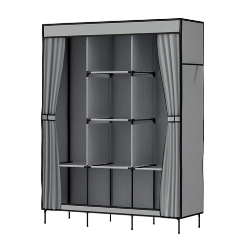 Artiss Large Portable Clothes Closet Wardrobe with Shelf Grey - Picture 3 of 8