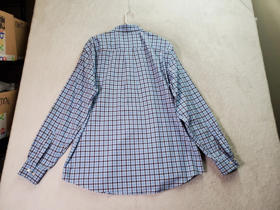 Jos. A. Camisa de vestir Bank para hombre grande azul borgoña a cuadros ajuste a medida con botones Foto 2 de 4