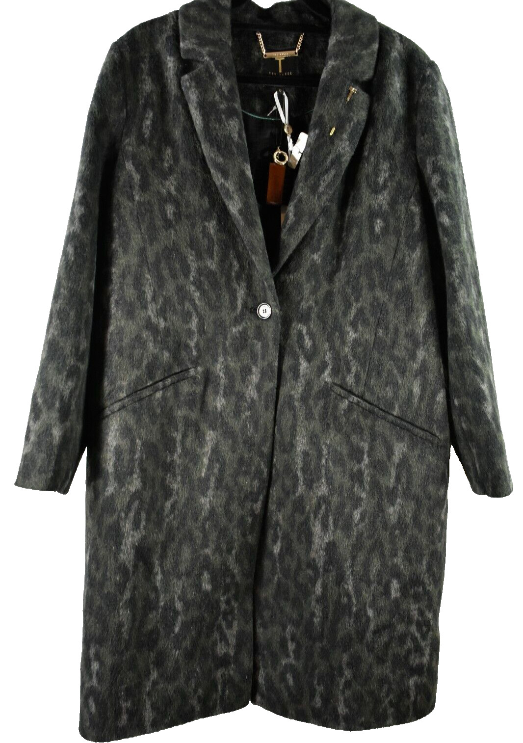 NEW Ted Baker Illena Leopard Print Cocoon Coat in Olive - Size 5 US 12  #C15 image 6