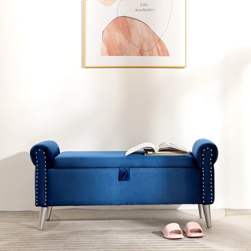 47-дюймовая заклепочная оттоманская скамейка для ног бархатная скамейка для гостиной дома - Изображение 4 из 4