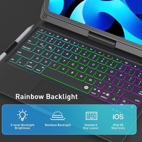 Funda con teclado giratorio retroiluminada con panel táctil para iPad 7/8/9/10ª generación Air 5 4 3 Pro 11" - Imagen 5 de 29