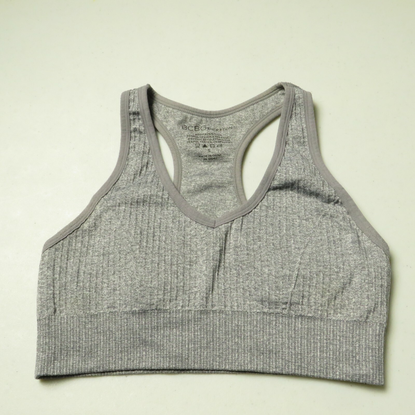 BCBGENERATION WOMEN'S SPORTS BRA SMALL STRAP GREY WIDE RACERBACK Max 77