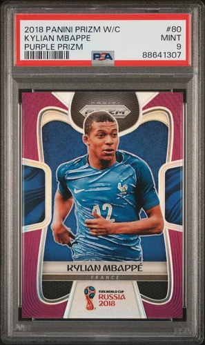 2018 Panini Prizm Soccer Card Kylian Mbappe Purple /99 Rookie PSA 9 World Cup