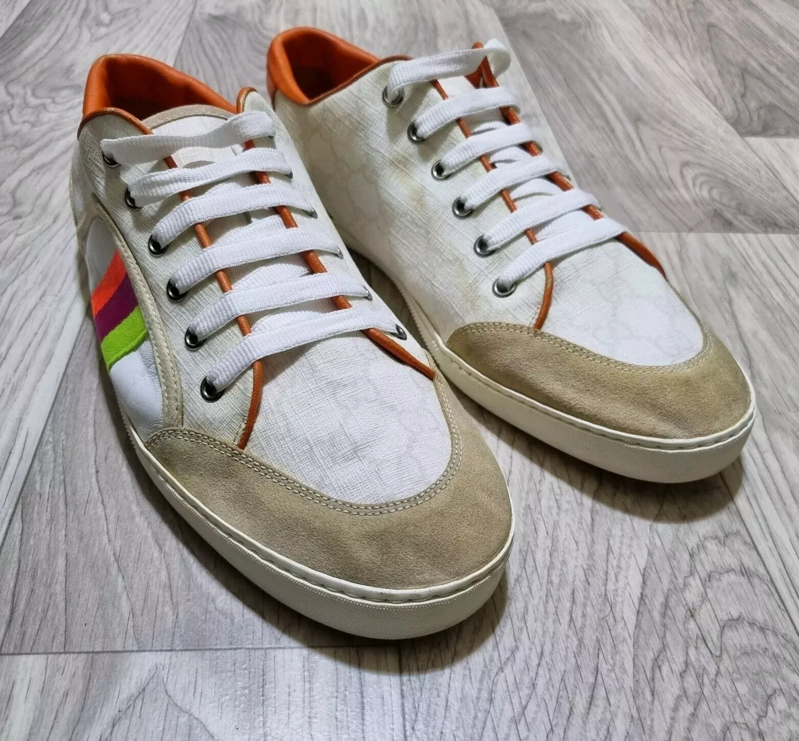 Chaussures Gucci monogramme homme baskets orange rose jaune toile rare Gucci taille 10 us