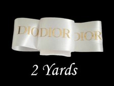 2 Yards Christian Dior White Satin Gold Embossed Ribbon 2" Wide