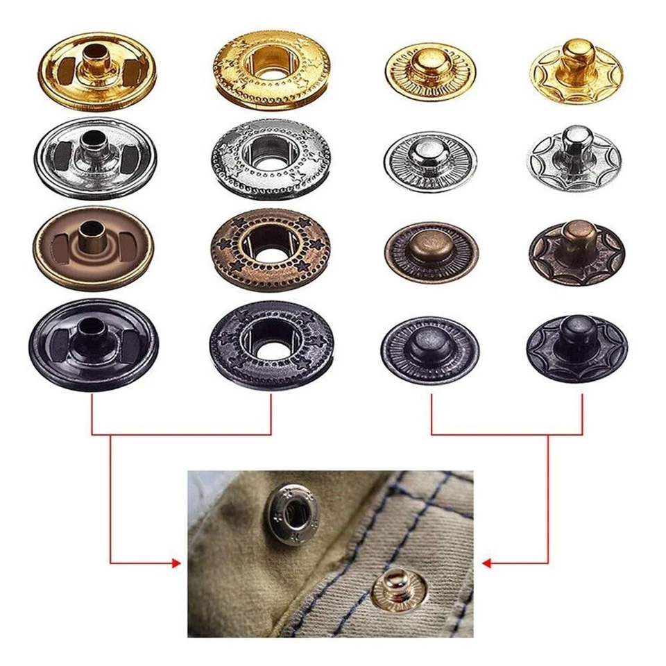 120 Set Heavy Duty Leather Snap Fasteners Kit Metal Buttons w/ Installation Tool - Image 4 of 4