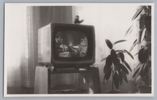 Röhrenfernseher Wohnung Band Musik Saxophon Gummibaum - Altes Foto 1960er