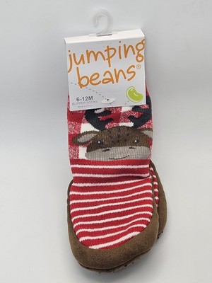 NEW Jumping Beans Moose Slipper Socks Size 6-12M Great For Christmas / Holidays 