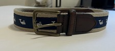 Vineyard V. Men's Whale Print Adjustable Buckle Dress Belt Beige Navy Blue 36/90