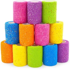 Self Adherent Wrap, Glitter Cohesive Vet Tape for Pets (3x180 in, 12 Pack)