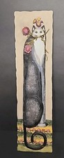 VTG Gray Kitty Cat Folk Art 3D Resin Wall Plaque Signed E. Smithson