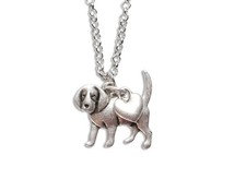 Beagle Dog Charm Necklace, Hound Pet Lover Gift, Silver Metal with Heart Pendant