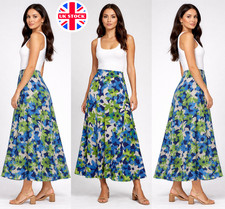 Ladies Skirt Plus Size Nylon Floral A-Line Midi Elastic Waist Womens 14–22 NEW