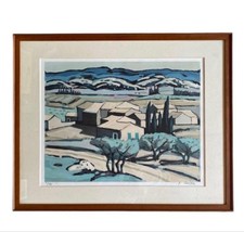 Japanese Woodblock Print [Certificate included] Jean Kirici “Mediterranean Villa