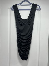 Black Ruched Sleeveless Swim Dress Wide Strap Classic Solid S Nylon Spandex