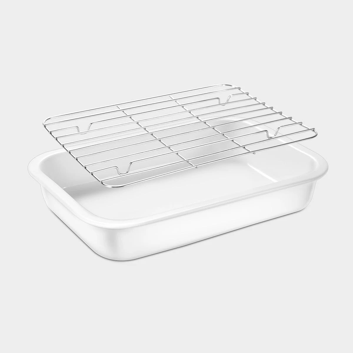 Ceramic Roasting Pan, Baking Dish with Stainless Steel Rack, Non Stick Chicke...