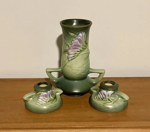 Vintage Roseville Pottery "Freezia" W/candlesticks 1945 ORIGINAL No Flaws!