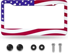 American Flag License Plate Frame, Universal Aluminum Alloy US Patriotic 