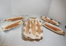 Vintage Our Own Import Inc. Corn Cob Platter & 4 Cirn Cob Holders Ceramic EUC