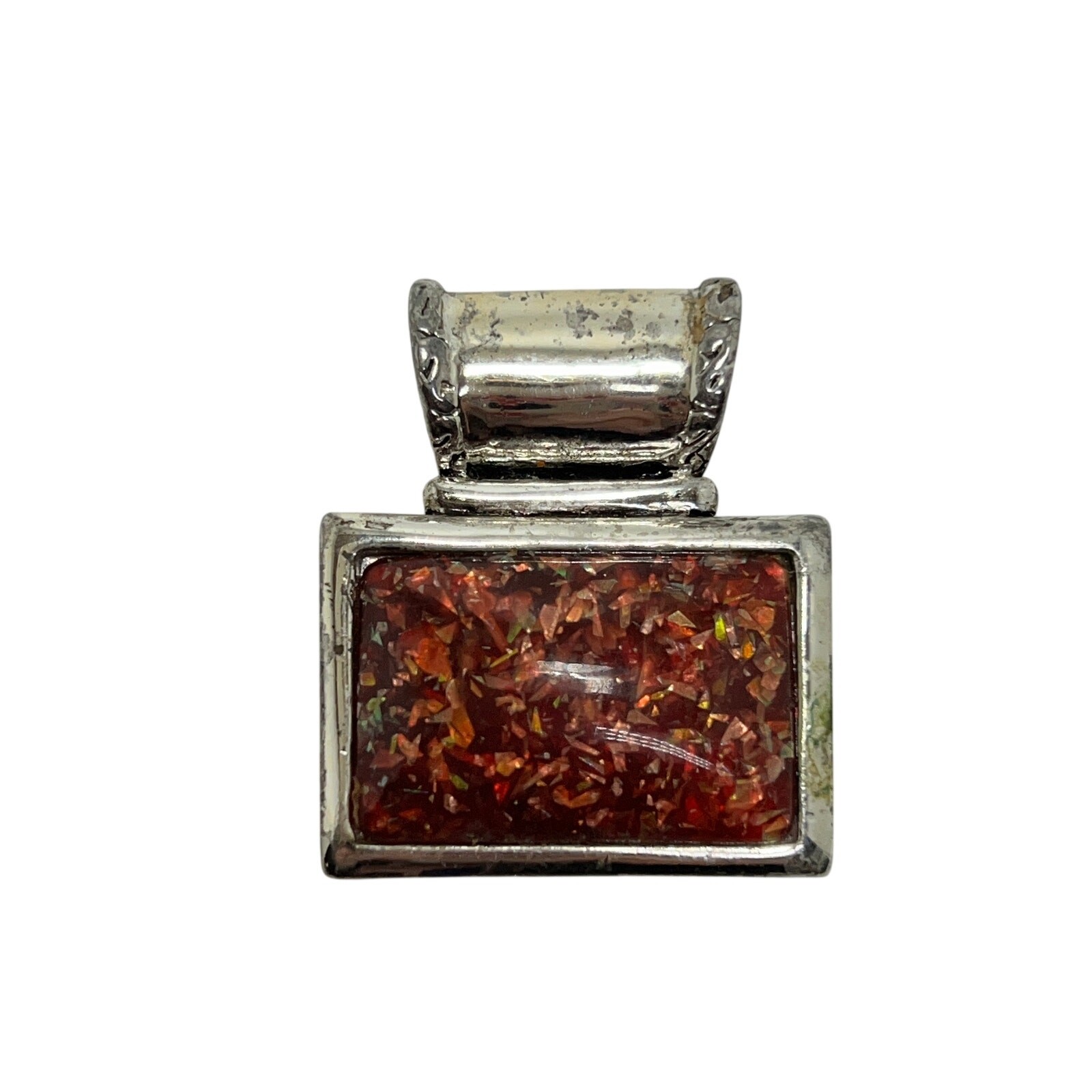 ARTISAN Rectangular Pendant Silver Tone Amber Res… - image 1