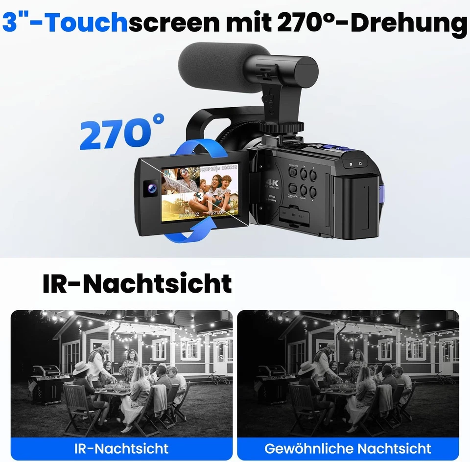 Ultra HD 5K-Videokamera Doppellinse 56MP Camcorder WLAN & Infrarot-Nachtsicht DE - Bild 4 von 4
